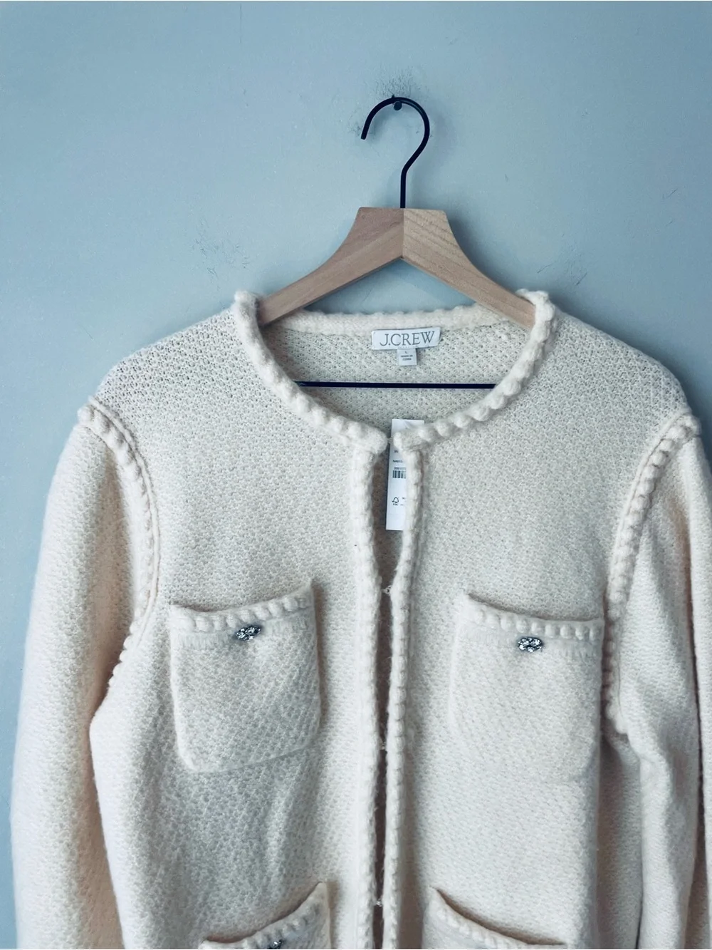 J. Crew Cream Rhinestone Lady Day Cardigan Sweater Jacket